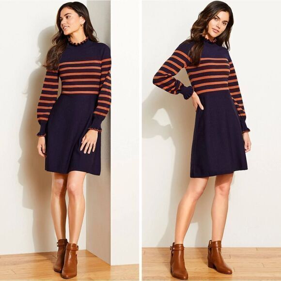 Eliza J Women's Stripped High Neck Knit Dress, L - Picture 1 of 16
